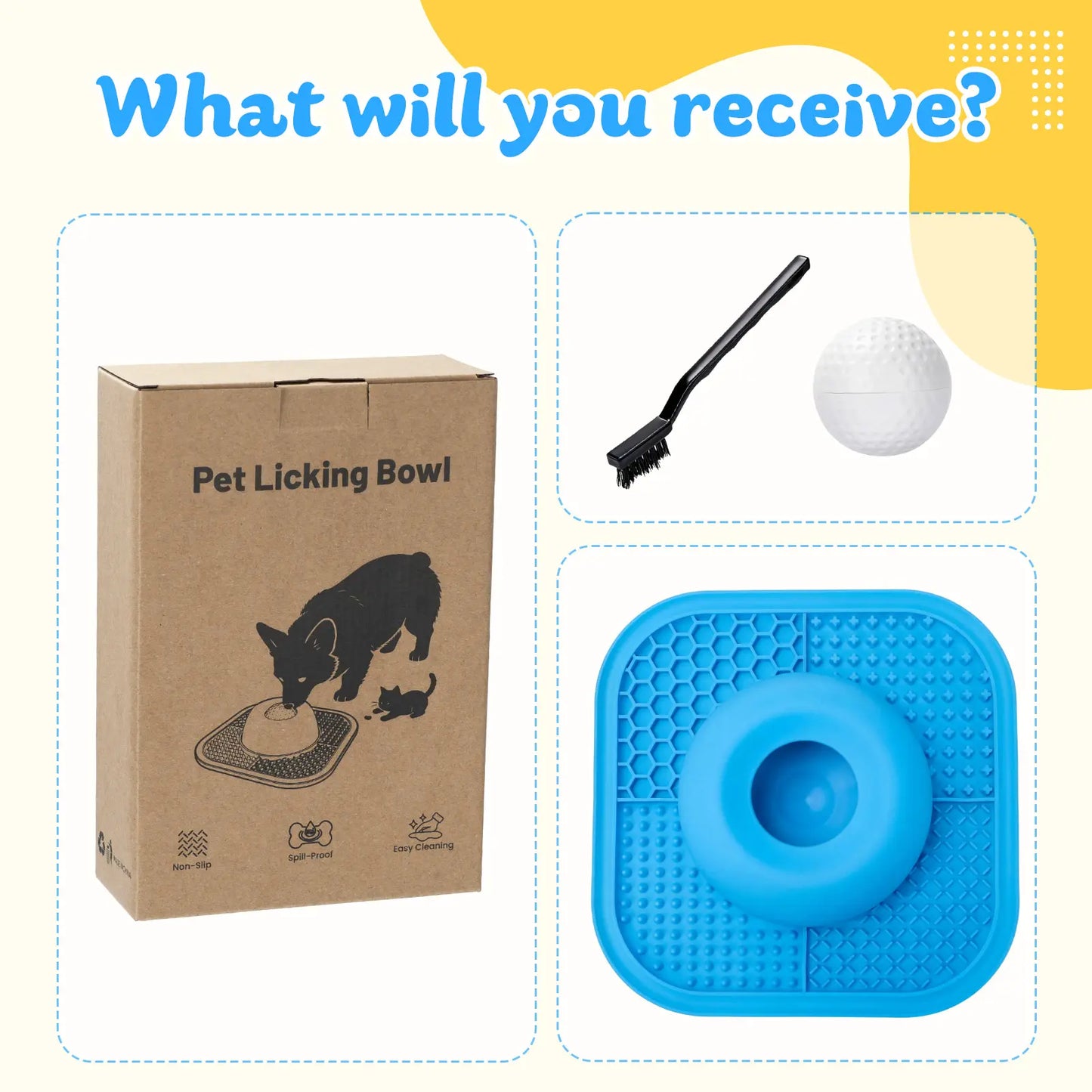 Slow Feeder Dog Bowls & Lick Mat for Liquid and Thick Treat, Anti-Slip Dog Lick Bowl with Interactive Rolling Ball, 5/6 Cup Pup Licking Toy for Large Medium Small Dogs and Cats Blue