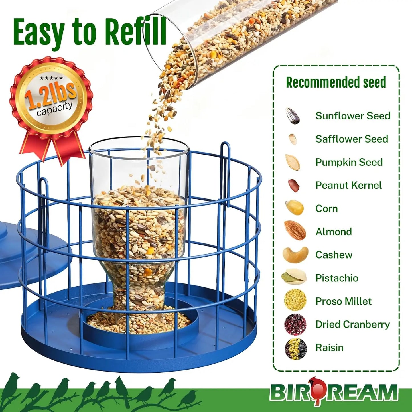 Birdream Squirrel-Proof Bird Feeder for Outdoors, Metal Cage Design for Small Birds, Helps Deter Starlings, Drainage Holes, Easy to Refill