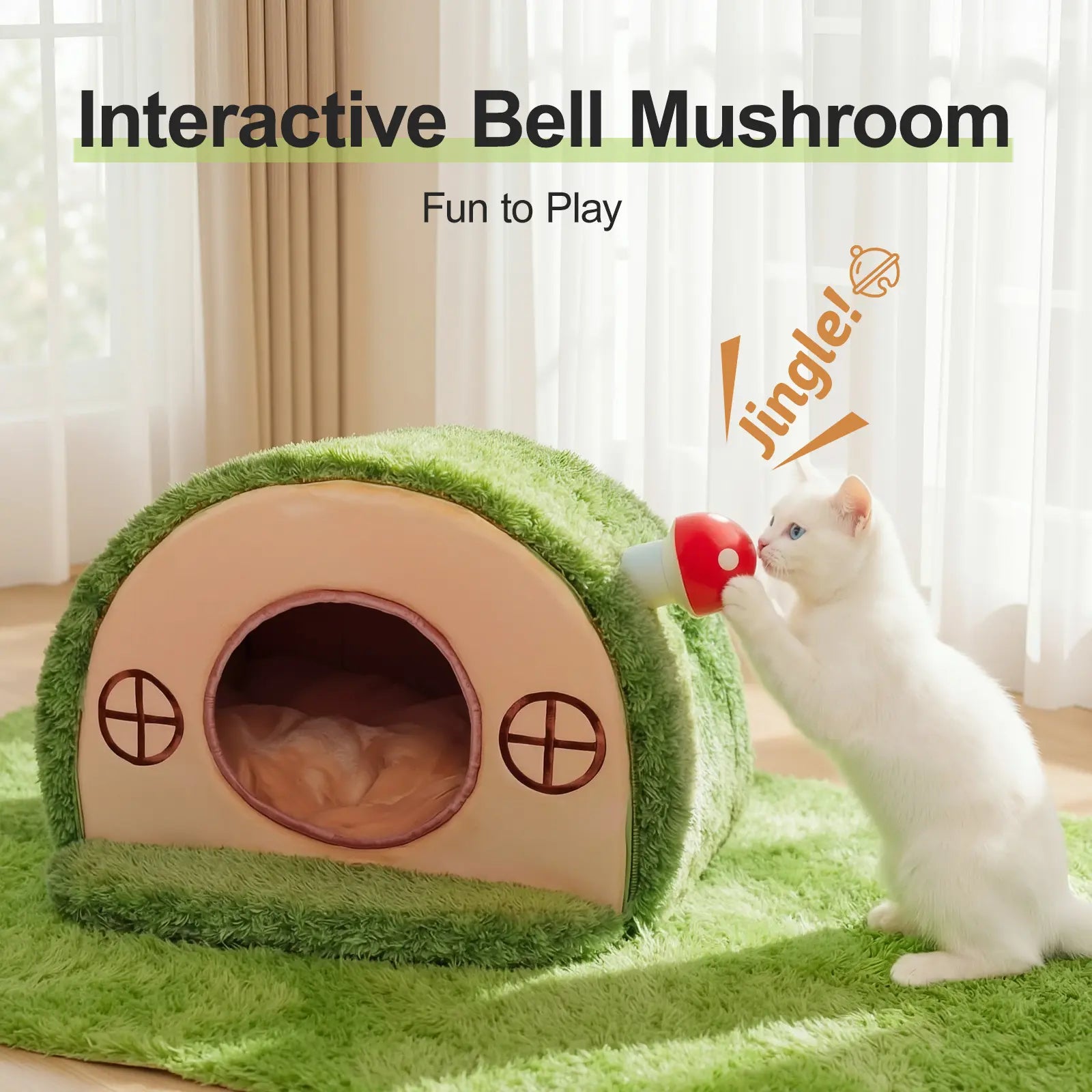 Crystal Velvet Tree Hole Cat Bed for Indoor Cats - Enclosed Whimsical Hideaway Nest Tent, Removable Washable Cushion, Anti-Slip Bottom for Kittens