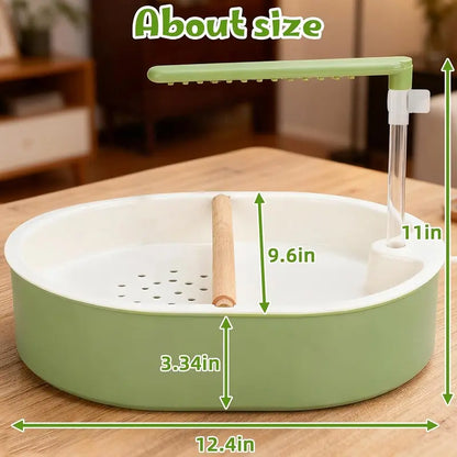 Automatic Bird Grooming Bath Tub with Continuous Rain Shower, Anti-Slip Wooden Perch, Water Circulation, Splash-Proof Deep Basin - Pet Supply Enhances Bath Time, Encourages Natural Bathing Behavior, Supports Happy & Healthy Feathers for Cockatiels