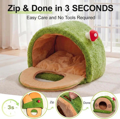 Crystal Velvet Tree Hole Cat Bed for Indoor Cats - Enclosed Whimsical Hideaway Nest Tent, Removable Washable Cushion, Anti-Slip Bottom for Kittens