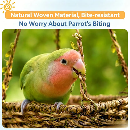 Hanging Bird Swing Bed for Small Birds, Woven Bird Hammock Perch with Hooks and Mesh Bottom, Cage Resting Nest Toy for Parakeets, Budgies, Cockatiels, Lovebirds & Finches
