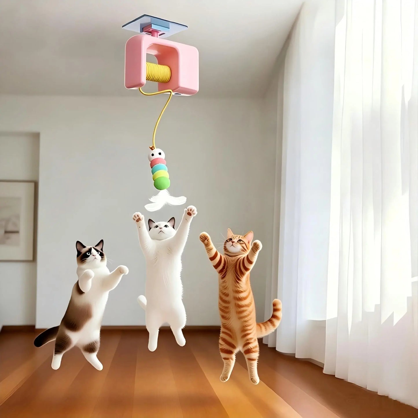 Interactive Retractable Bungee Cat Kitty Toy , Automatic Hanging Door Cat Toy, USB Rechargeable Auto Lifting Cat Teaser, Indoor Self-Play Exercise Toy for Boredom Relief Hanging Door Interactive Cat Teaser Electric Toy Pet Training Gift Breed