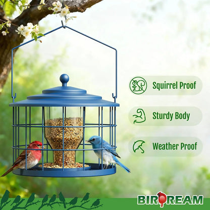 Birdream Squirrel-Proof Bird Feeder for Outdoors, Metal Cage Design for Small Birds, Helps Deter Starlings, Drainage Holes, Easy to Refill