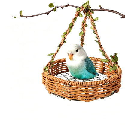 Hanging Bird Swing Bed for Small Birds, Woven Bird Hammock Perch with Hooks and Mesh Bottom, Cage Resting Nest Toy for Parakeets, Budgies, Cockatiels, Lovebirds & Finches