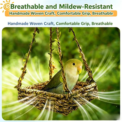 Hanging Bird Swing Bed for Small Birds, Woven Bird Hammock Perch with Hooks and Mesh Bottom, Cage Resting Nest Toy for Parakeets, Budgies, Cockatiels, Lovebirds & Finches