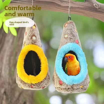 Warm Plush Egg-Shaped Hanging Nest for Small-Medium Birds - Winter Nesting House, Pet Supplies Cages & Accessories (Fits Parrots, Finches, Budgies, Parakeets, Lovebirds, Others)