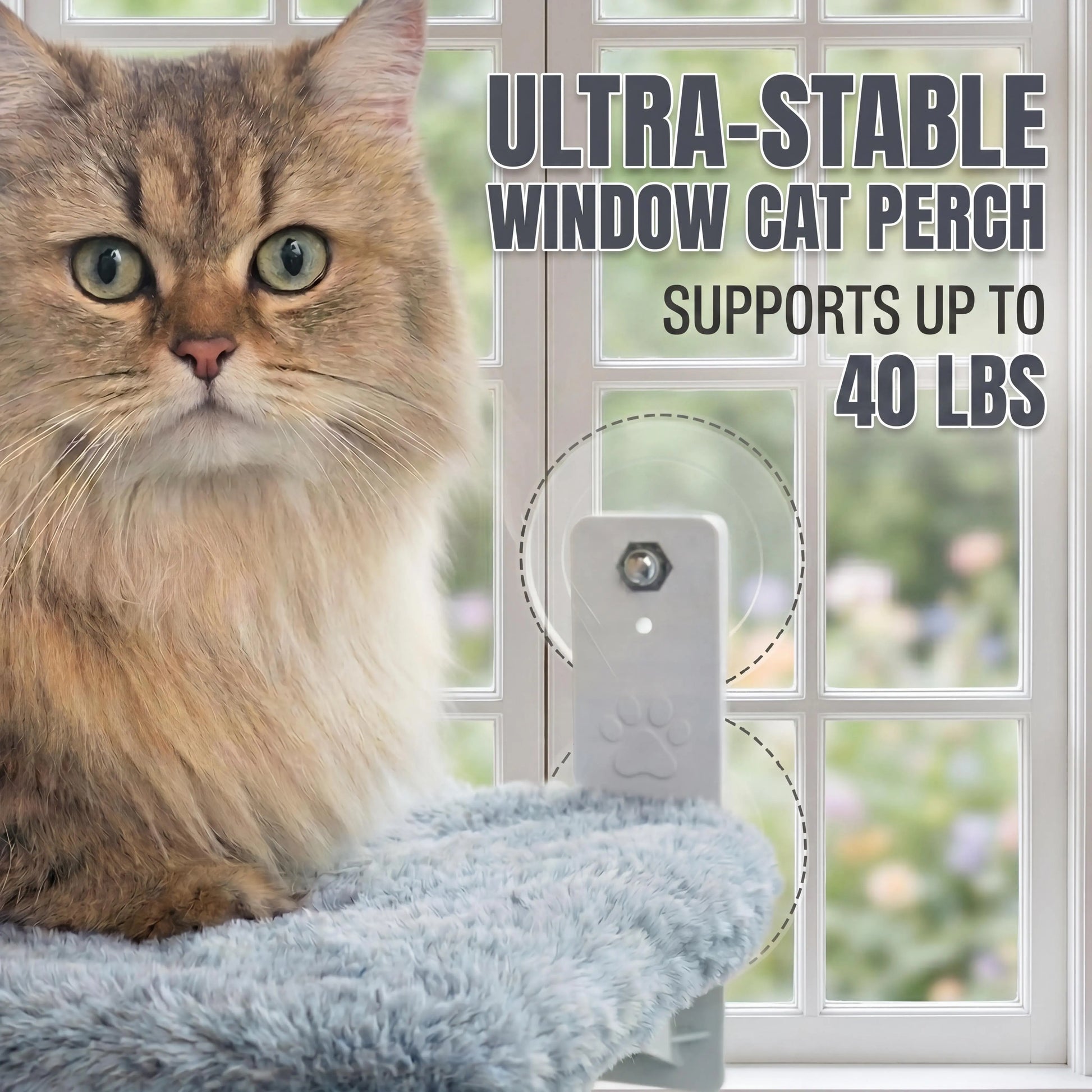 Sturdy Metal Frame Cat Hammock for Window, Folding, Cordless, Machine Washable Cat Bed, Strong Suction Cups, Cat Window Perch for Indoor Cats