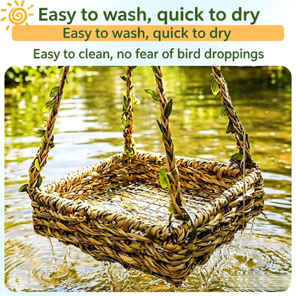 Hanging Bird Swing Bed for Small Birds, Woven Bird Hammock Perch with Hooks and Mesh Bottom, Cage Resting Nest Toy for Parakeets, Budgies, Cockatiels, Lovebirds & Finches