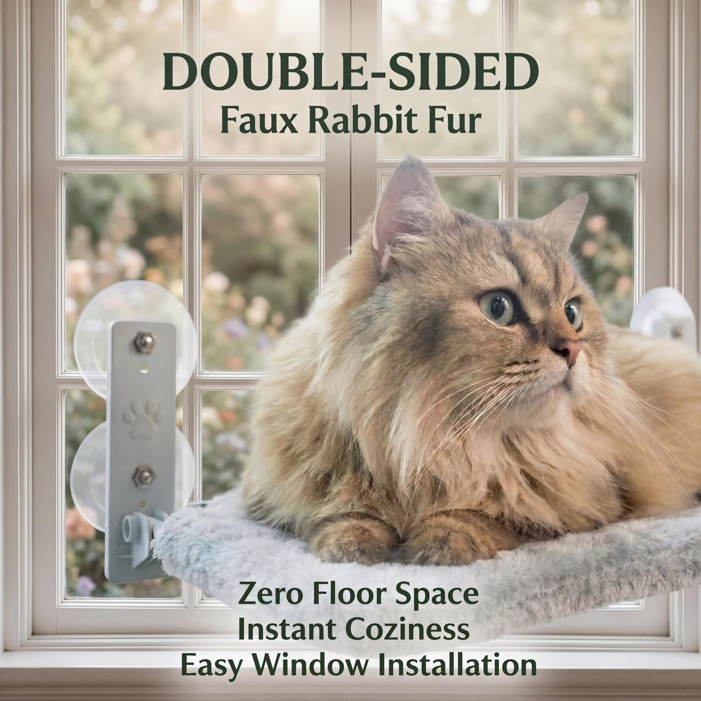 Sturdy Metal Frame Cat Hammock for Window, Folding, Cordless, Machine Washable Cat Bed, Strong Suction Cups, Cat Window Perch for Indoor Cats