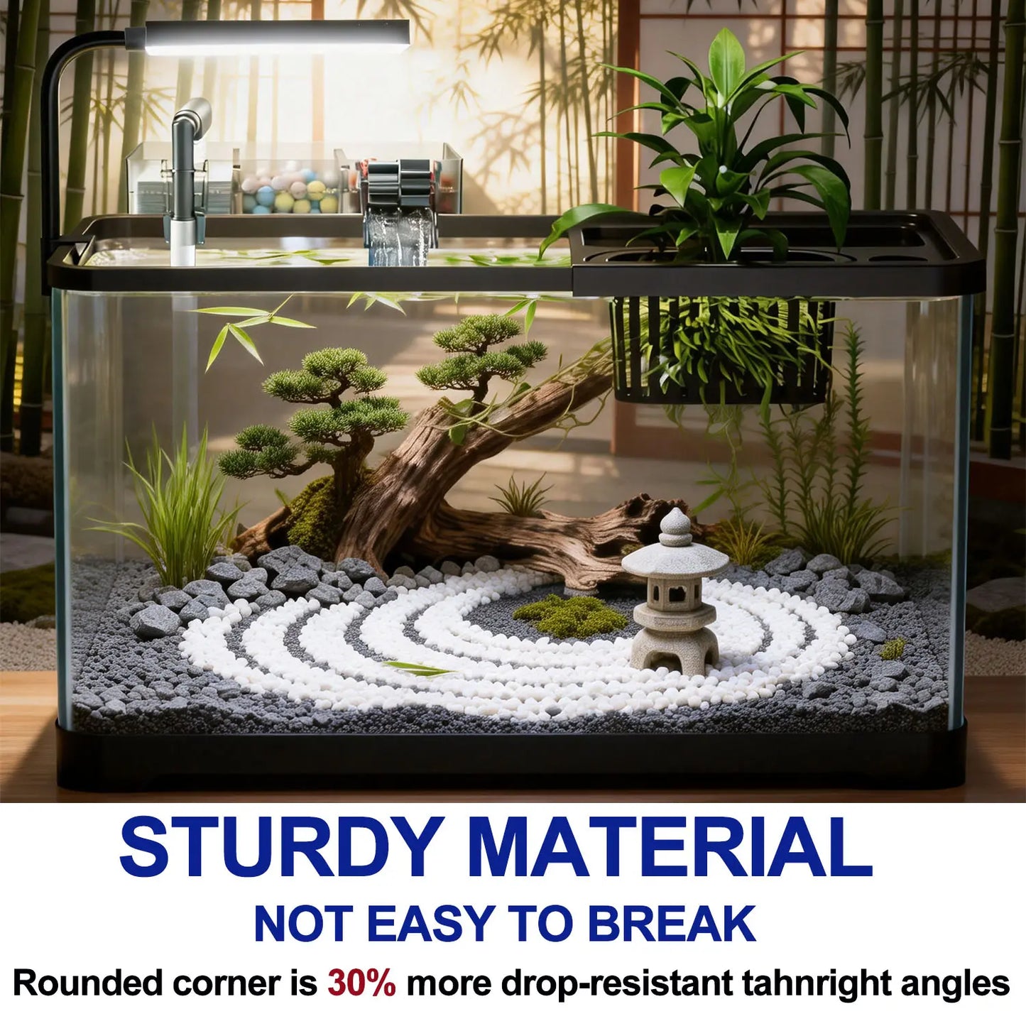 5 Gallon Fish Tank, Aquarium Plastic Starter Kit with Filter, Led Light, Sponge, and Filter Ball, Fish Tank for Betta, Plastic Nano Aquarium with Lid(18.5*7.87*8.07 Inch / Black) (5 Gallon Fish Tank)