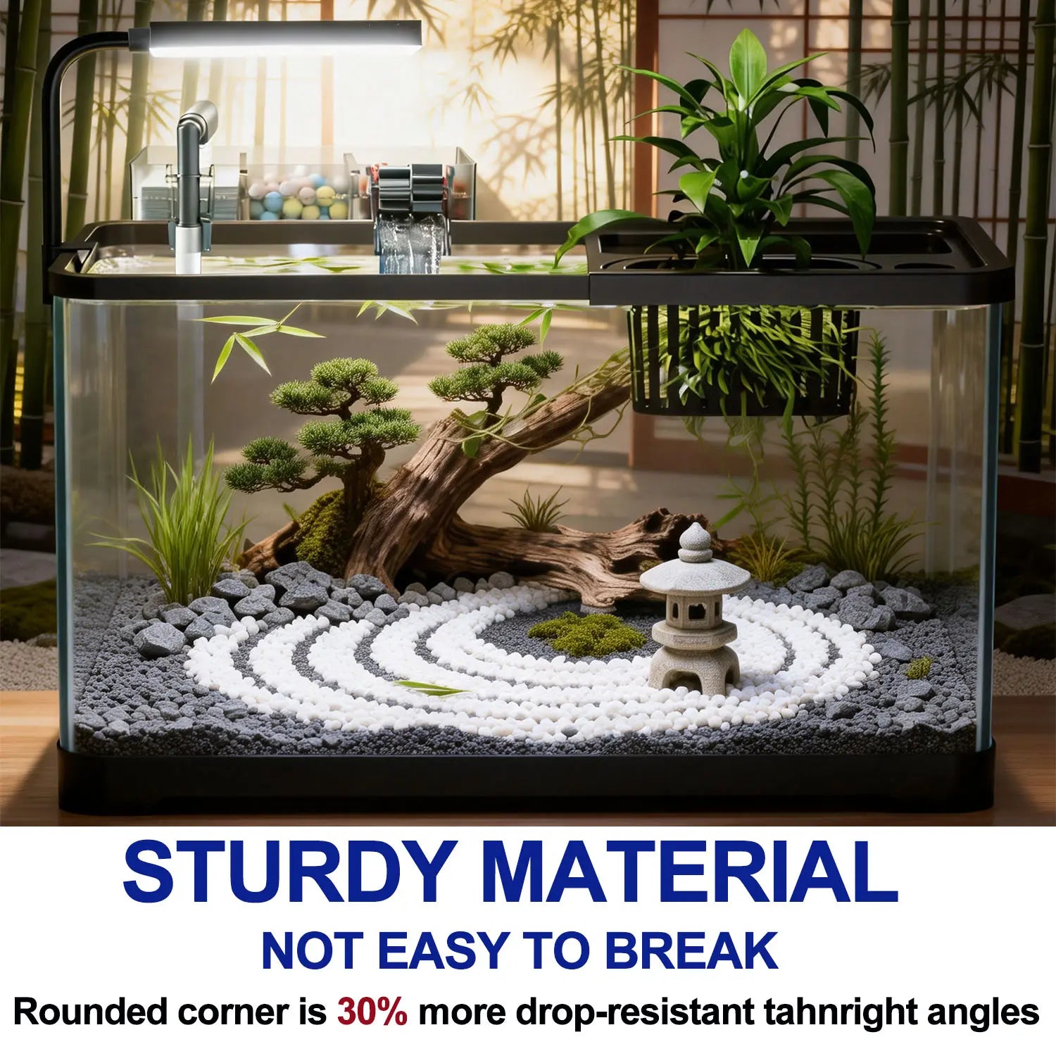 5 Gallon Fish Tank, Aquarium Plastic Starter Kit with Filter, Led Light, Sponge, and Filter Ball, Fish Tank for Betta, Plastic Nano Aquarium with Lid(18.5*7.87*8.07 Inch / Black) (5 Gallon Fish Tank)