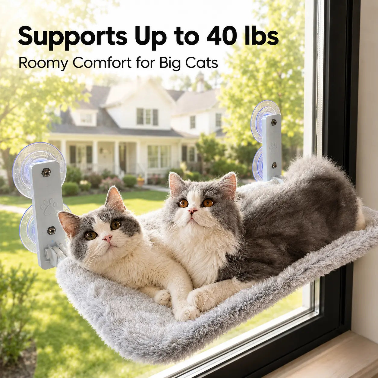 Sturdy Metal Frame Cat Hammock for Window, Folding, Cordless, Machine Washable Cat Bed, Strong Suction Cups, Cat Window Perch for Indoor Cats