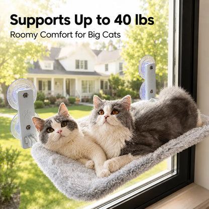 Sturdy Metal Frame Cat Hammock for Window, Folding, Cordless, Machine Washable Cat Bed, Strong Suction Cups, Cat Window Perch for Indoor Cats