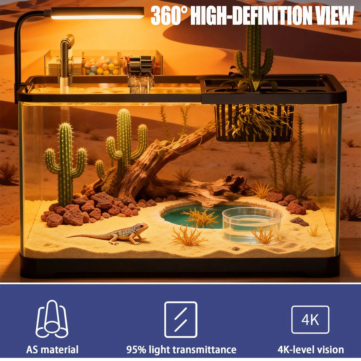 5 Gallon Fish Tank, Aquarium Plastic Starter Kit with Filter, Led Light, Sponge, and Filter Ball, Fish Tank for Betta, Plastic Nano Aquarium with Lid(18.5*7.87*8.07 Inch / Black) (5 Gallon Fish Tank)