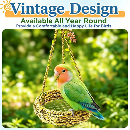 Hanging Bird Swing Bed for Small Birds, Woven Bird Hammock Perch with Hooks and Mesh Bottom, Cage Resting Nest Toy for Parakeets, Budgies, Cockatiels, Lovebirds & Finches