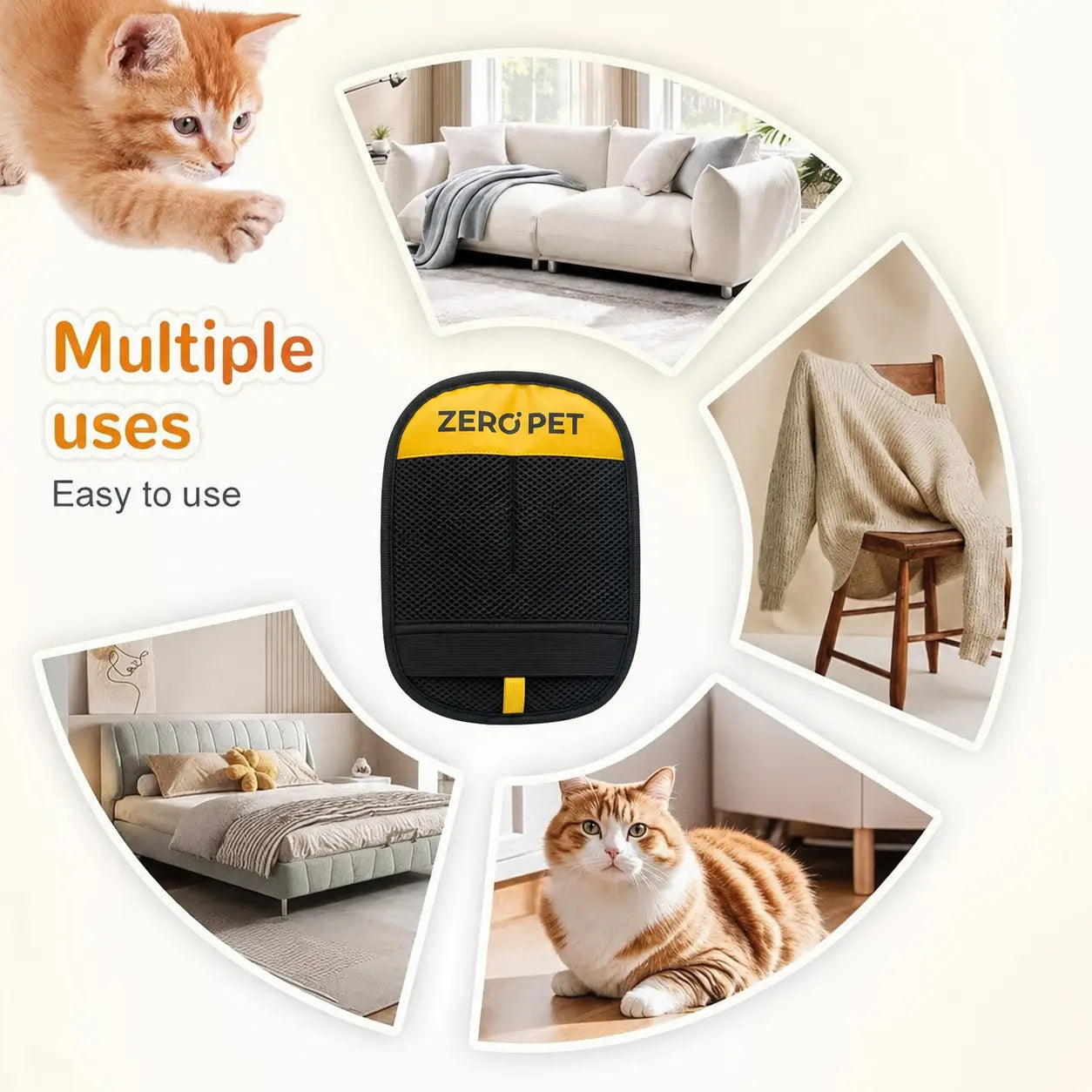 Pet Hair Remover Mitt, Electrostatic Static Pet Hair Removal Gloves, Reusable Washable Dog & Cat Fur Cleaner for Couch, Furniture, Carpet, Car Seats & Bedding Fur Removal Tool