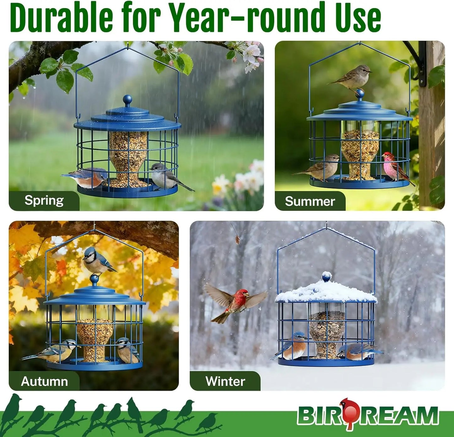Birdream Squirrel-Proof Bird Feeder for Outdoors, Metal Cage Design for Small Birds, Helps Deter Starlings, Drainage Holes, Easy to Refill