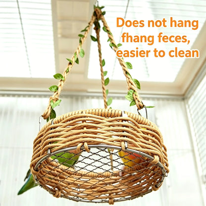 Hanging Bird Swing Bed for Small Birds, Woven Bird Hammock Perch with Hooks and Mesh Bottom, Cage Resting Nest Toy for Parakeets, Budgies, Cockatiels, Lovebirds & Finches