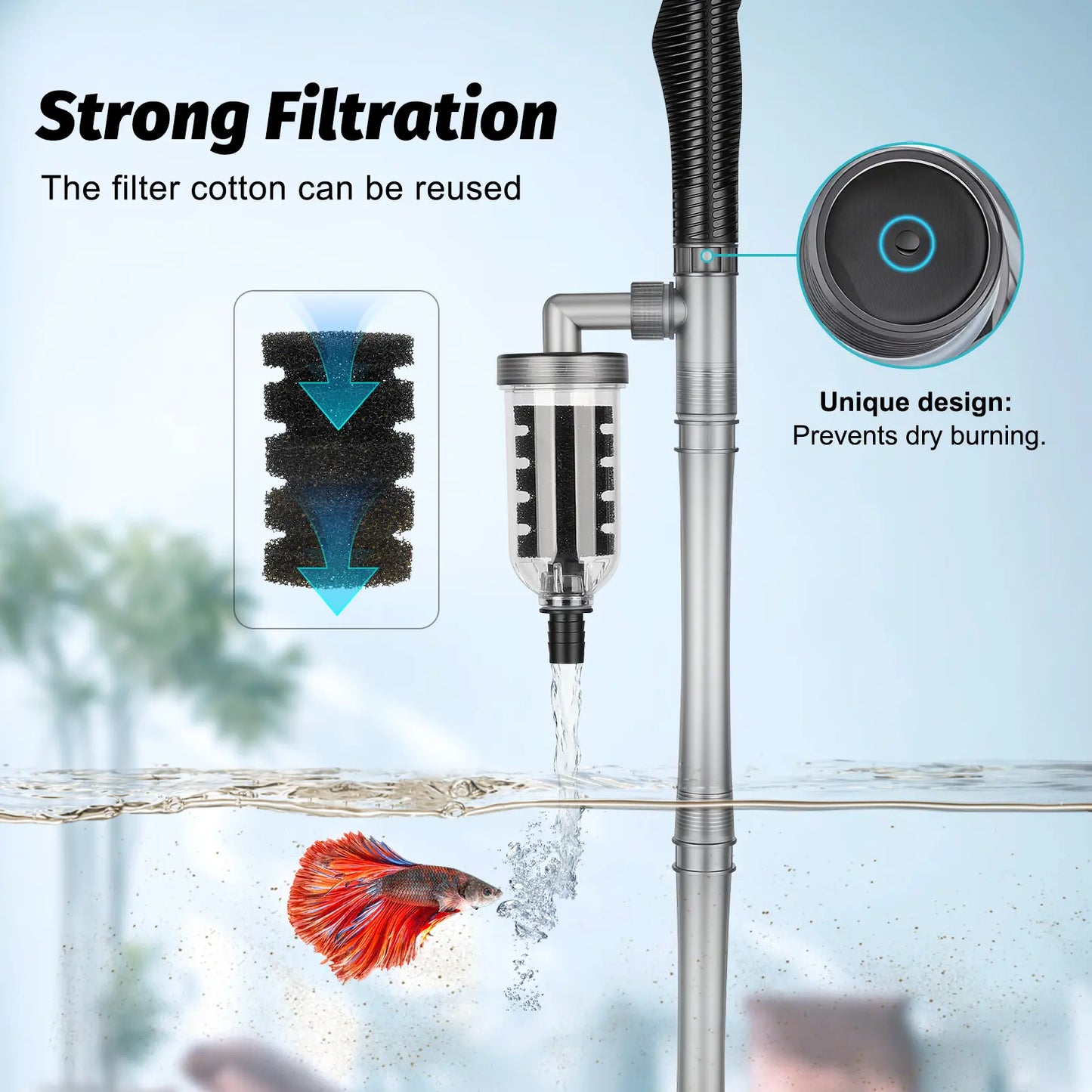 Hygger 5 in 1 Electric Aquarium Gravel Cleaner, 360GPH Automatic Fish Tank Vacuum Water Changer, Vacuum Water Changer Sand Wash Filter (15W, Adjustable Length)