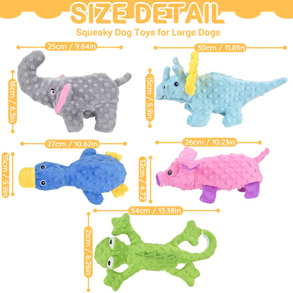 LECHONG 5 Pack No Stuffing Dog Toys Squeaky Toys for Large Medium Small Dogs Cute Animal Print Toys Not for Aggressive Chewers