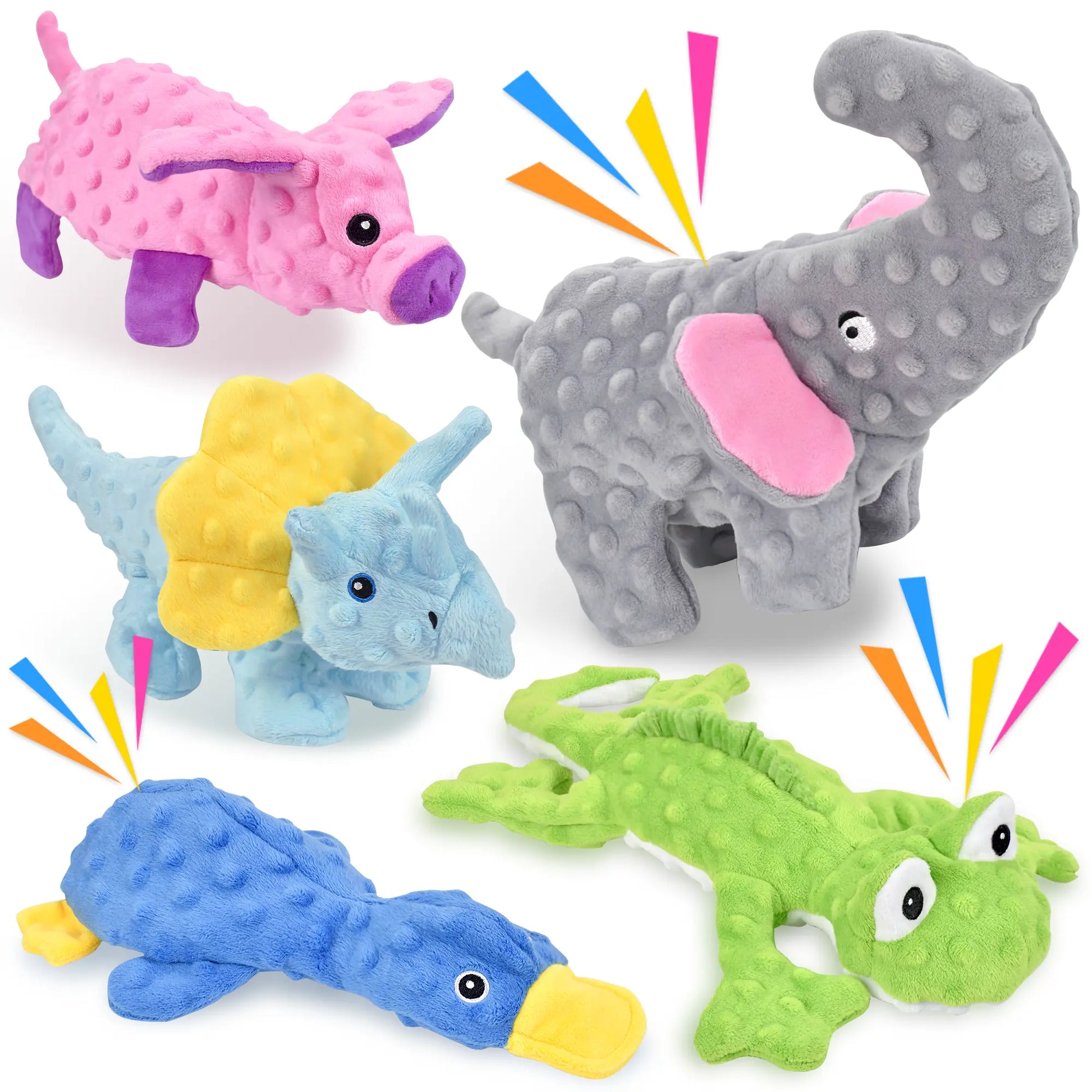 LECHONG 5 Pack No Stuffing Dog Toys Squeaky Toys for Large Medium Small Dogs Cute Animal Print Toys Not for Aggressive Chewers