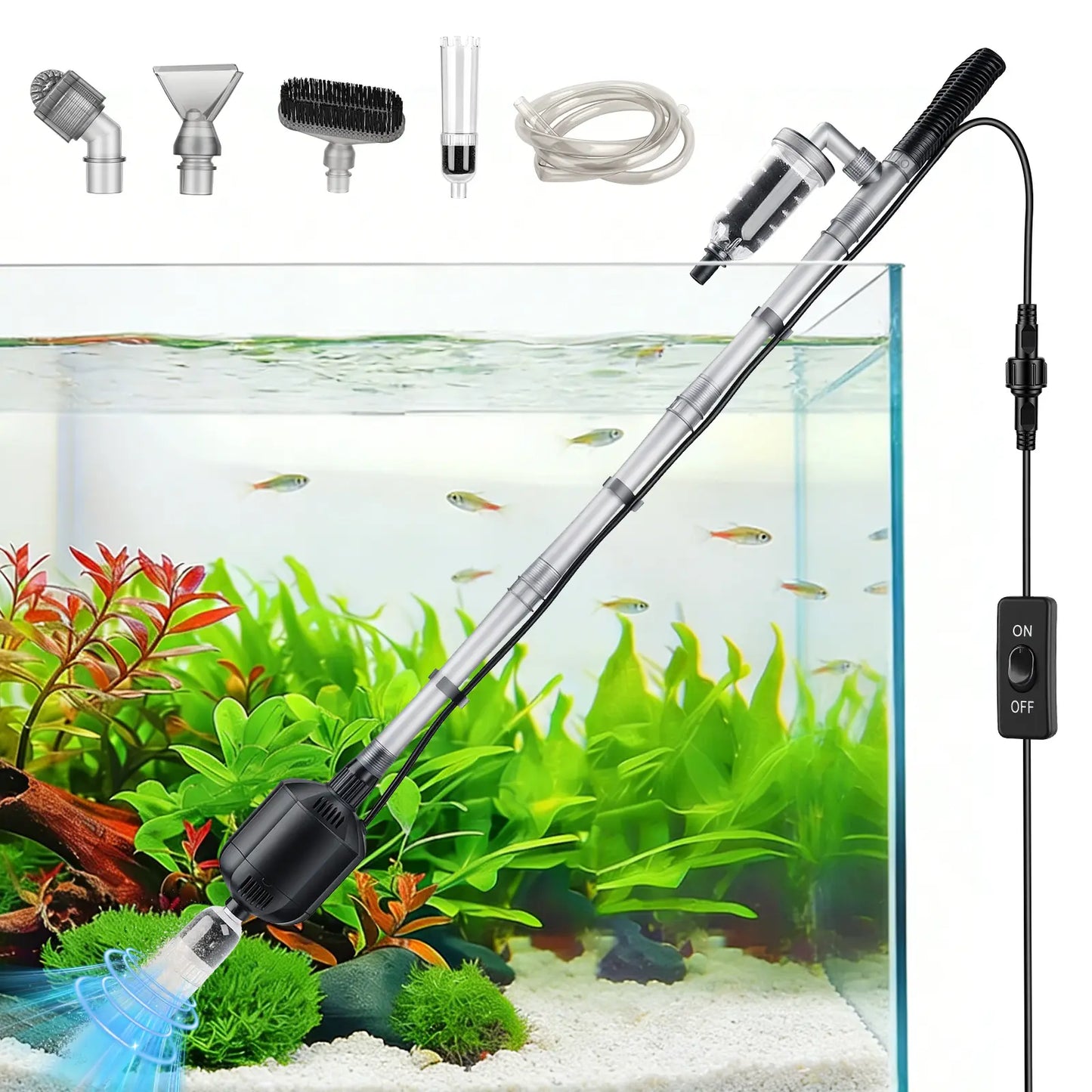 Hygger 5 in 1 Electric Aquarium Gravel Cleaner, 360GPH Automatic Fish Tank Vacuum Water Changer, Vacuum Water Changer Sand Wash Filter (15W, Adjustable Length)