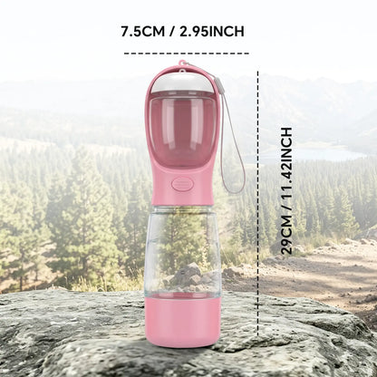 Portable 3-In-1 Dog Water Bottle, with 2 Rolls Waste Bags (30 Pcs Total), Food Container & Built-In Poop Bag Dispenser (29Cm X 7.5Cm/11.42In X 2.95In) - Leak-Proof Travel Dog Cup for Walking, Hiking, with 2 Rolls Waste Bags (30 Pcs Total)
