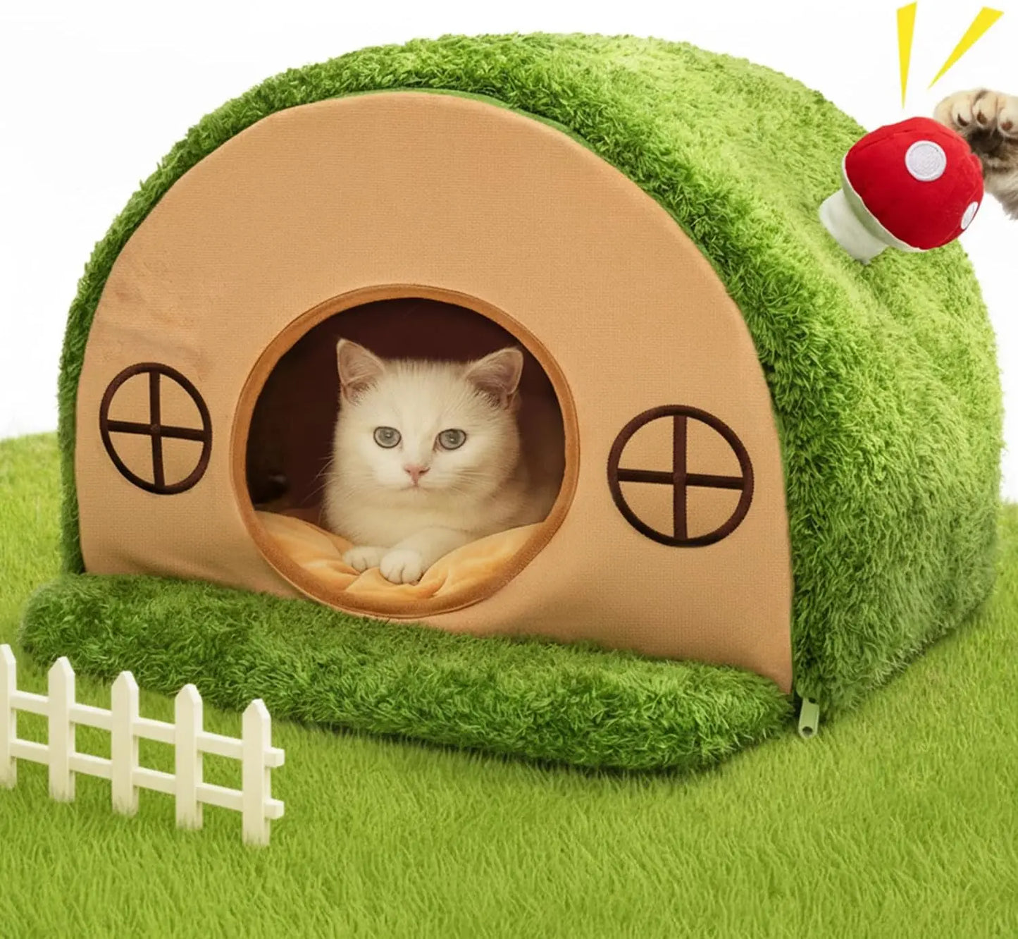 Crystal Velvet Tree Hole Cat Bed for Indoor Cats - Enclosed Whimsical Hideaway Nest Tent, Removable Washable Cushion, Anti-Slip Bottom for Kittens