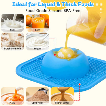 Slow Feeder Dog Bowls & Lick Mat for Liquid and Thick Treat, Anti-Slip Dog Lick Bowl with Interactive Rolling Ball, 5/6 Cup Pup Licking Toy for Large Medium Small Dogs and Cats Blue